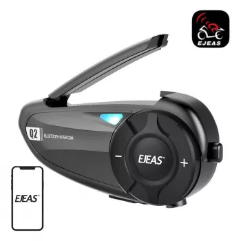 EJEAS Q2 Motorcycle Intercom with Bluetooth 5.1, 800m Range, IP65, DSP & CVC Noise Reduction, FM Radio, Voice Assistant, USB-C, Up to 20h Talk Time