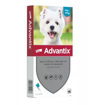 ELANCO Advantix Spot-On Solution for Small Dogs 4-10 kg, 4 Pipettes x 1 ml