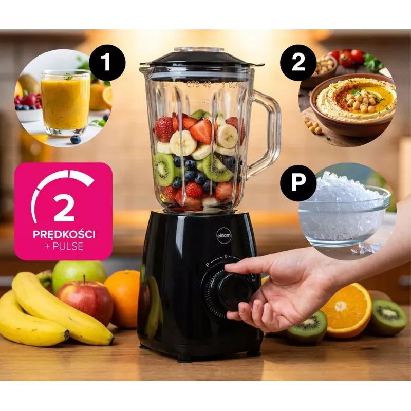 ELDOM BK6 NOXAR Cup Blender 500W Black 2x600ml Tritan Bottles Pulse