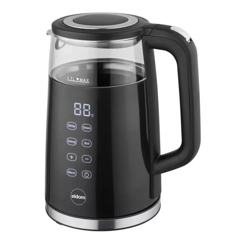 ELDOM C560 Nuvia Cordless Kettle with Temperature Control, 1.7 L, 2200 W, LED Display, Stainless Steel/Black