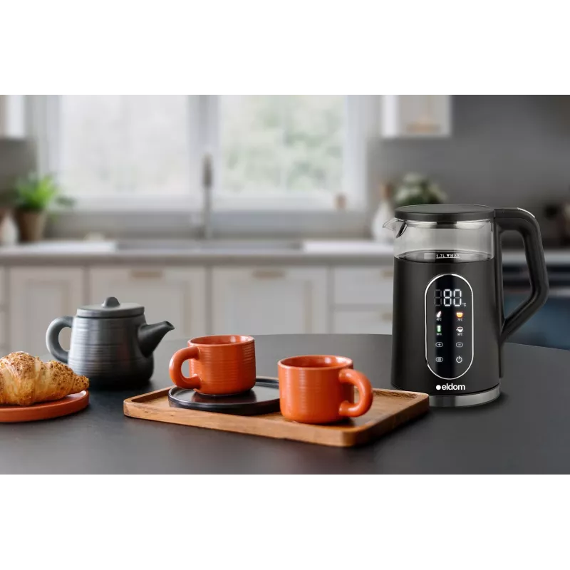 ELDOM C560 Nuvia Cordless Kettle with Temperature Control, 1.7 L, 2200 W, LED Display, Stainless Steel/Black