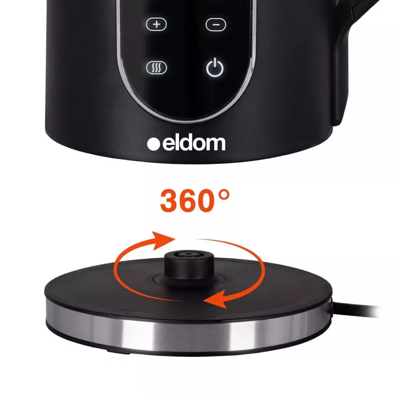 ELDOM C560 Nuvia Cordless Kettle with Temperature Control, 1.7 L, 2200 W, LED Display, Stainless Steel/Black