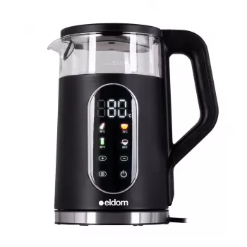 ELDOM C560 Nuvia Cordless Kettle with Temperature Control, 1.7 L, 2200 W, LED Display, Stainless Steel/Black