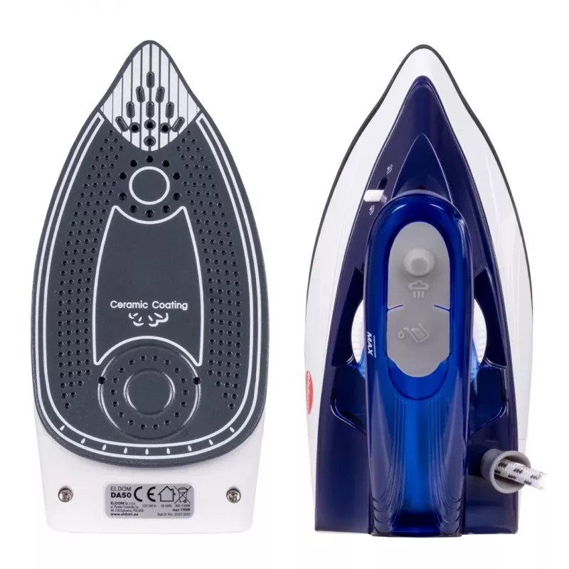ELDOM DA50 Travel Iron 900W Blue with Steam, Foldable Handle, Non-Stick Soleplate, 40ml Tank