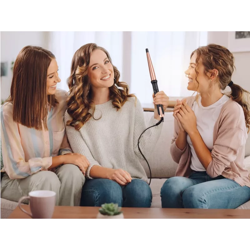 ELDOM HS12 Hair Curler with Digital Temperature Control, Ceramic Barrel, 5 Heat Settings, LCD Display, Auto Shut-off, 25mm Barrel, Black/Silver