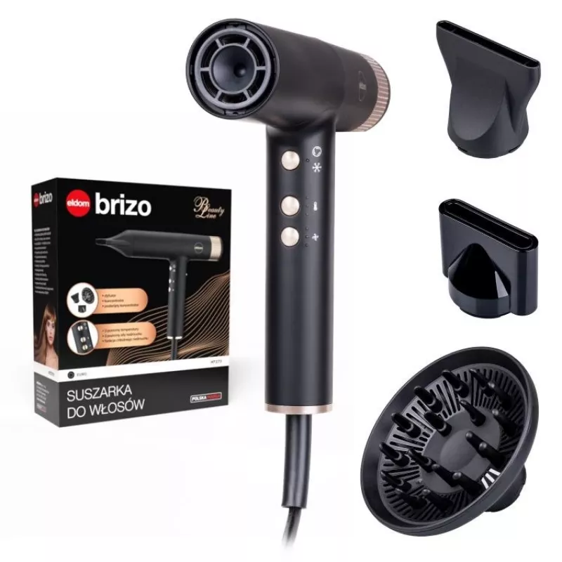 ELDOM HT270 BRIZO Hair Dryer 2200W Ionic Super-Silent 3 Heat Settings Cool Shot Auto-Cleaning Black