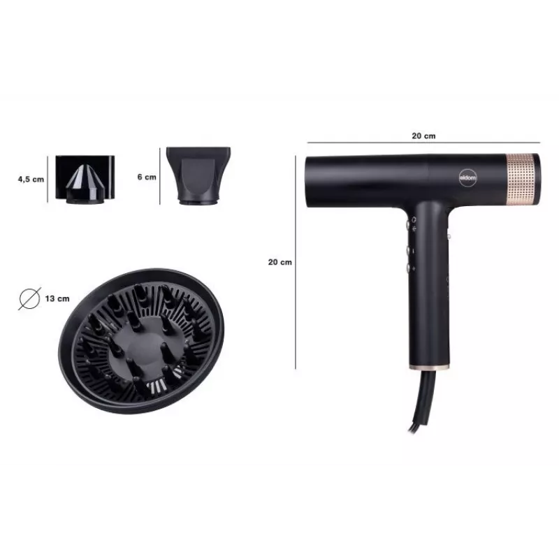ELDOM HT270 BRIZO Hair Dryer 2200W Ionic Super-Silent 3 Heat Settings Cool Shot Auto-Cleaning Black