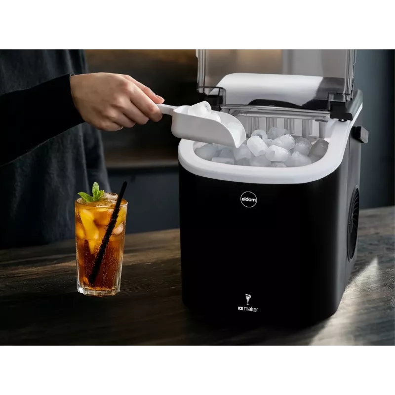 ELDOM KS230 Ice Maker - 12 kg/24h, 2.2L Tank, 9 Cubes per Cycle, Silver/Black