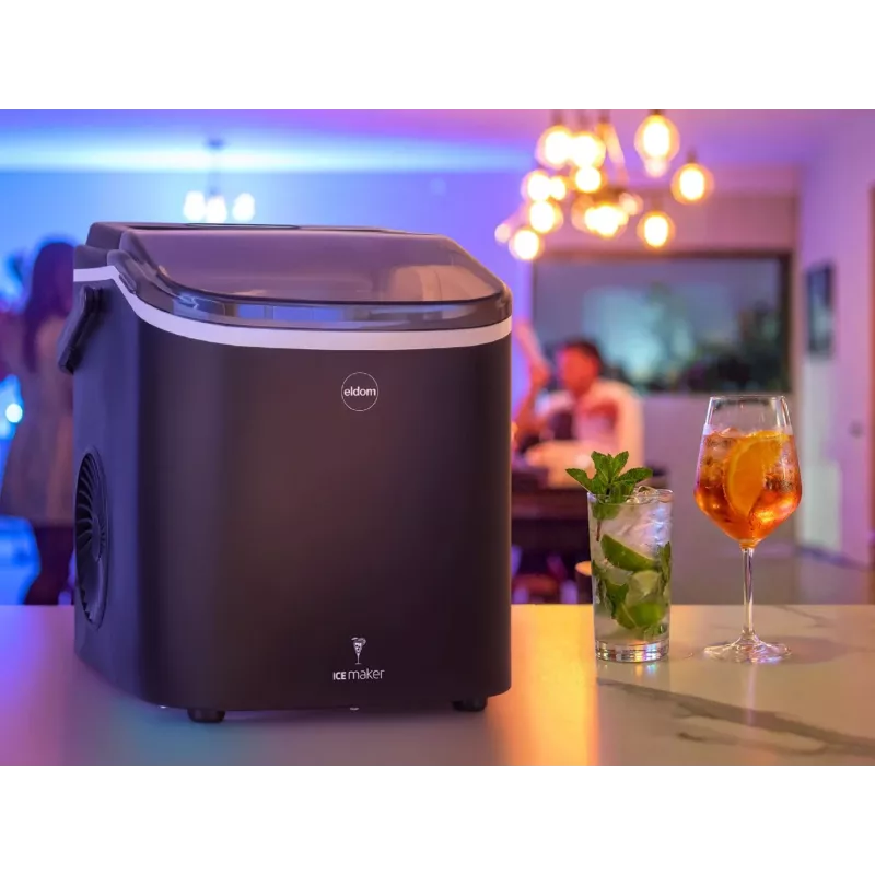 ELDOM KS230 Ice Maker - 12 kg/24h, 2.2L Tank, 9 Cubes per Cycle, Silver/Black