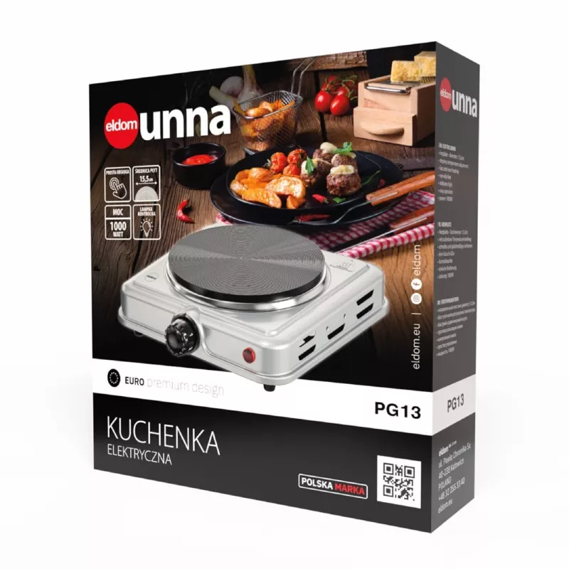 ELDOM PG13 Electric Single Hot Plate 1500W Cast Iron White
