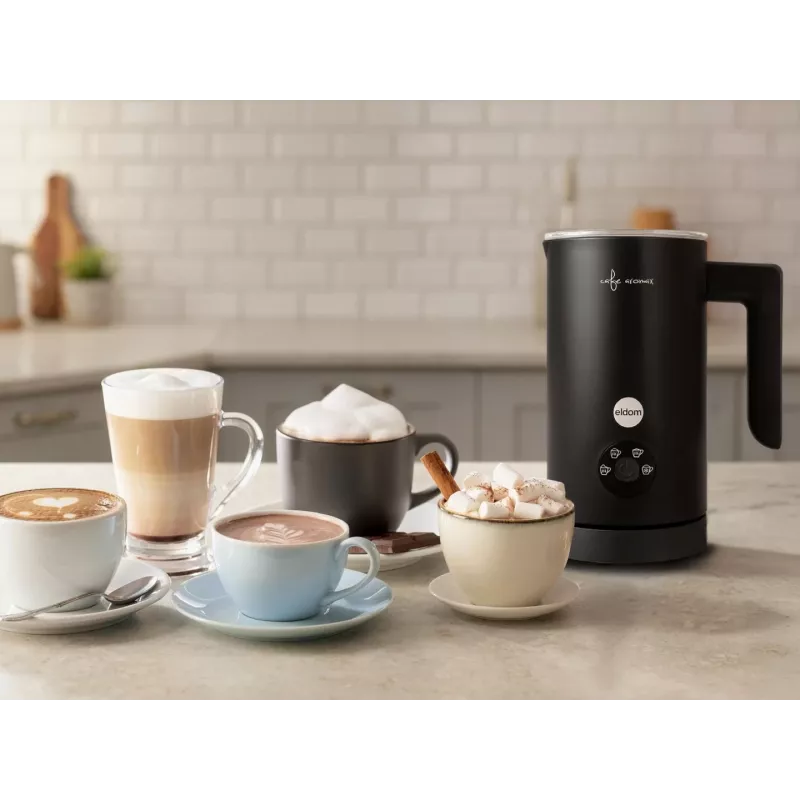 ELDOM SI560C Milk Frother Black - 500W Automatic Hot & Cold Frothing, 300ml Heating, Stainless Steel