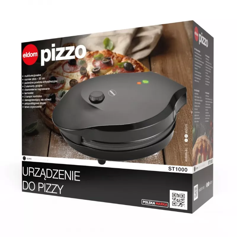 ELDOM ST1000 Electric Pizza Maker 1450W Black 30cm Non-Stick