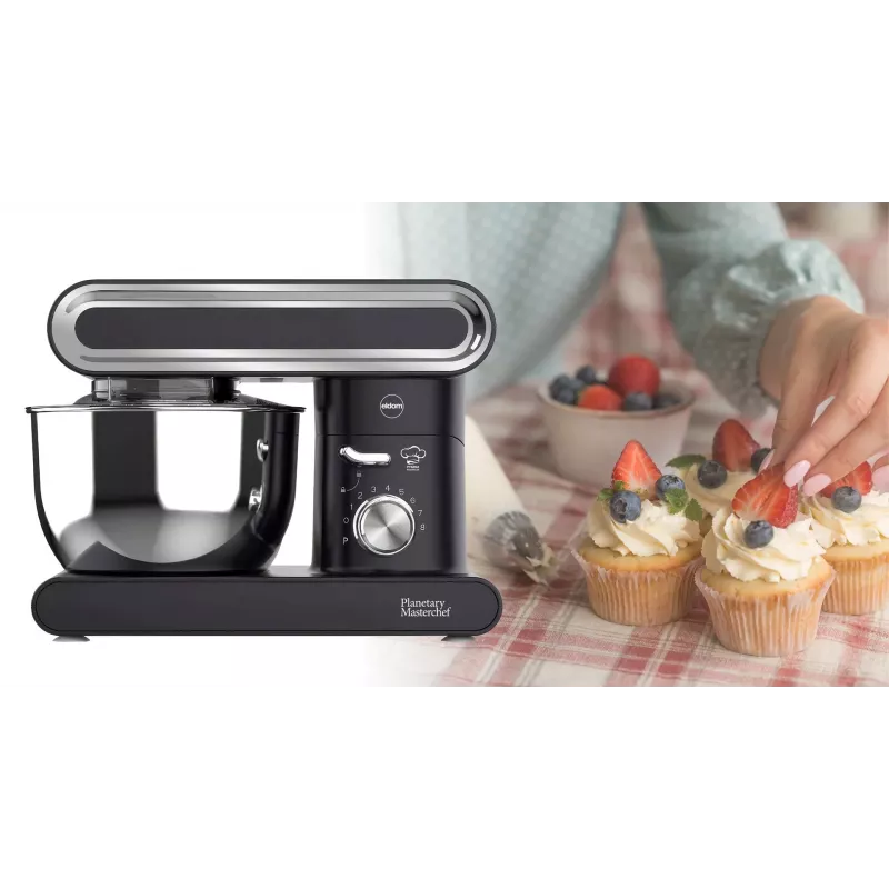 Eldom WRK1400 Planetary Robot Stand Mixer 1400W (1900W Peak) 6.5L Stainless Steel Bowl Black
