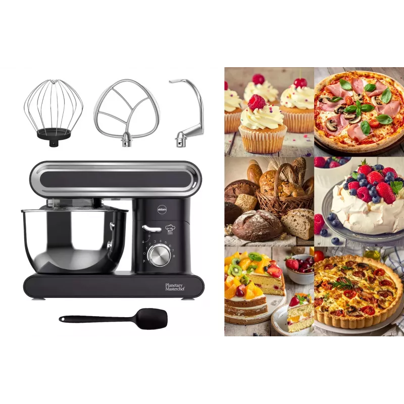 Eldom WRK1400 Planetary Robot Stand Mixer 1400W (1900W Peak) 6.5L Stainless Steel Bowl Black