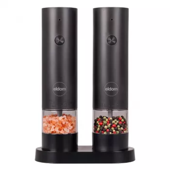 ELDOM ZMP5 Battery-Powered Salt and Pepper Grinder Set with Stand, Black