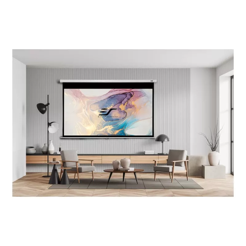 Elite Screens Manual Series M120XWV2 120-inch Manual Pull-Down Projector Screen with MaxWhite FG Material, 16:9 Aspect Ratio, White Casing