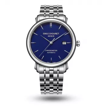 EMILE CHOURIET Men's 001168G406698 Automatic Dive Watch 40mm Black Dial Stainless Steel Bracelet