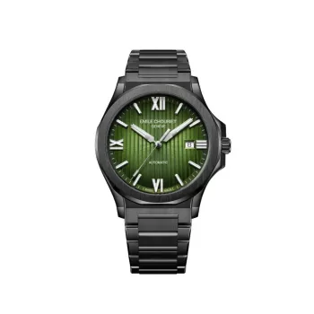EMILE CHOURIET Men's Automatic Chronograph Watch 41mm Black Dial Black Leather Strap 081172GHHE8H