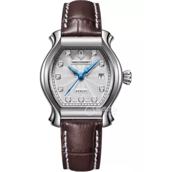 EMILE CHOURIET Women's 1911 Automatic Watch 28mm Silver Dial Brown Leather Strap