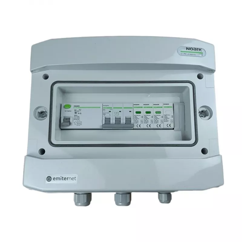 EMITER Switchgear Attached AC Hermetic IP65 EMITTER with Surge Arrester AC Noark Type 1+2, 50A 3-Phase, RCD Type A 63A/300mA
