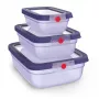 EMSA ONECLICK Food Storage Container Set, 3-Piece, 0.5L/1.2L/2.3L, Violet, Airtight & Leak-Proof, Microwave/Freezer/Dishwasher Safe 3110601766