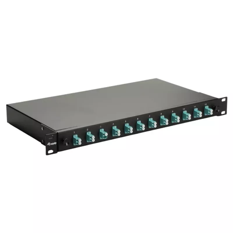 Equip 12-Port Fiber Optic Splice Box, LC Duplex, OM3, 1U, Equipped, Black