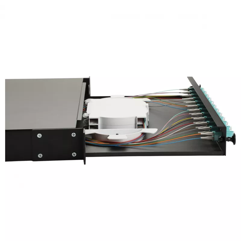 Equip 12-Port Fiber Optic Splice Box, LC Duplex, OM3, 1U, Equipped, Black