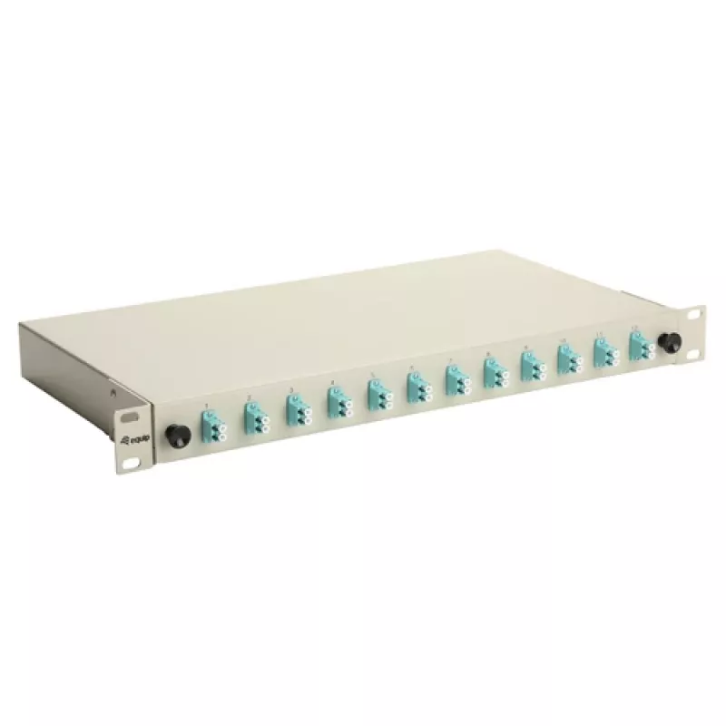 Equip 12-Port Fiber Optic Splice Box, LC Duplex, OM3, 1U, Equipped, Grey