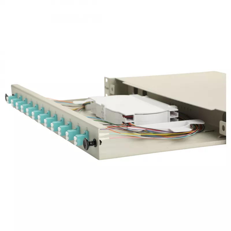 Equip 12-Port Fiber Optic Splice Box, LC Duplex, OM3, 1U, Equipped, Grey
