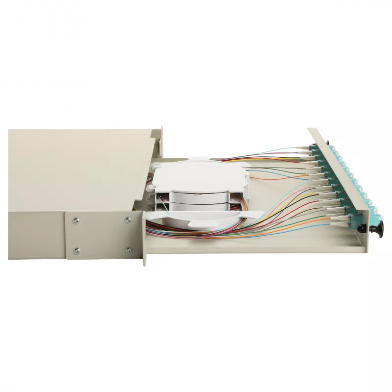 Equip 12-Port Fiber Optic Splice Box, LC Duplex, OM3, 1U, Equipped, Grey