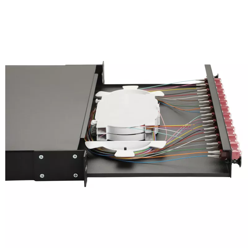 EQUIP 12-Port Fiber Optic Splice Box, LC Duplex, OM4, 1U, Equipped, Black