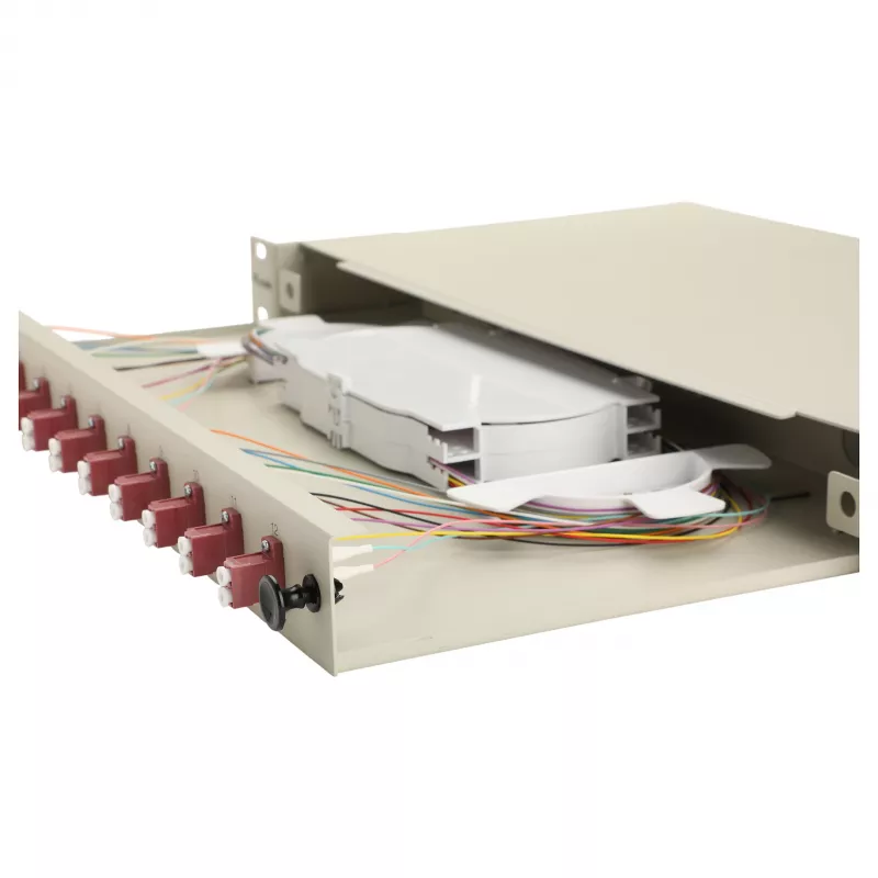 Equip 12-Port Fiber Optic Splice Box, LC Duplex, OM4, 1U, Equipped, Grey