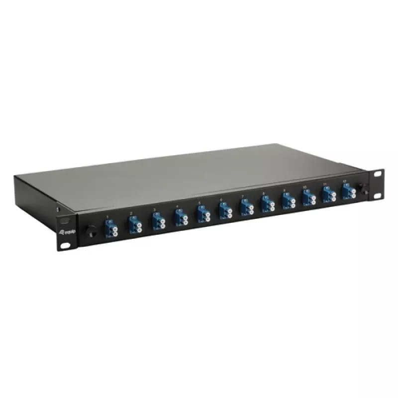 Equip 12-Port Fiber Optic Splice Box, LC Duplex, OS2 Single-mode, 1U Rack Mount, Equipped, Black