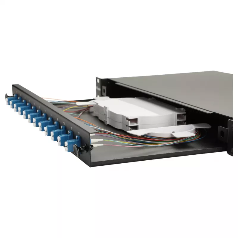 Equip 12-Port Fiber Optic Splice Box, LC Duplex, OS2 Single-mode, 1U Rack Mount, Equipped, Black