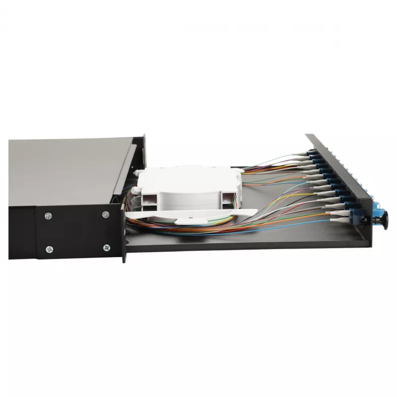 Equip 12-Port Fiber Optic Splice Box, LC Duplex, OS2 Single-mode, 1U Rack Mount, Equipped, Black