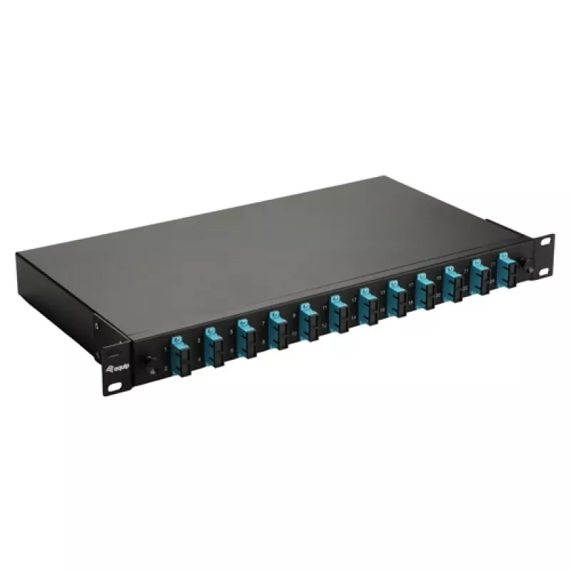 Equip 12-Port Fiber Optic Splice Box, SC Duplex, OM3, 1U, Equipped, Black