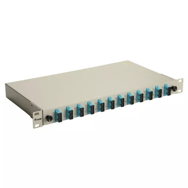 Equip 12-Port Fiber Optic Splice Box, SC Duplex, OM3, 1U Rackmount, Equipped, Grey