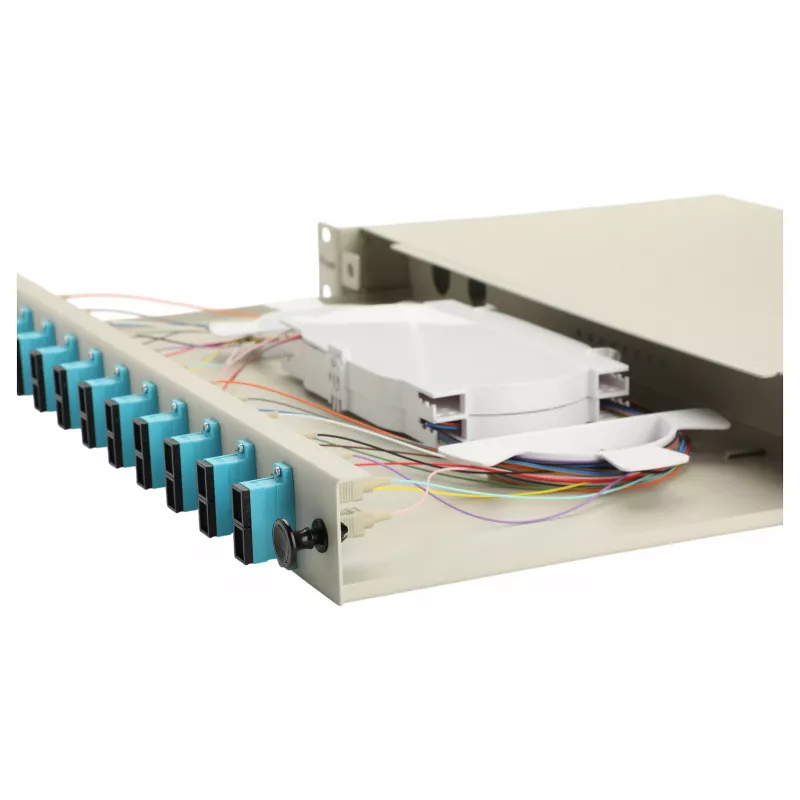 Equip 12-Port Fiber Optic Splice Box, SC Duplex, OM3, 1U Rackmount, Equipped, Grey