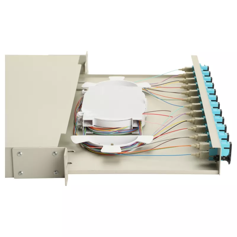 Equip 12-Port Fiber Optic Splice Box, SC Duplex, OM3, 1U Rackmount, Equipped, Grey