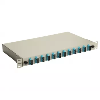 Equip 12-Port Fiber Optic Splice Box, SC Duplex, OM3, 1U Rackmount, Equipped, Grey