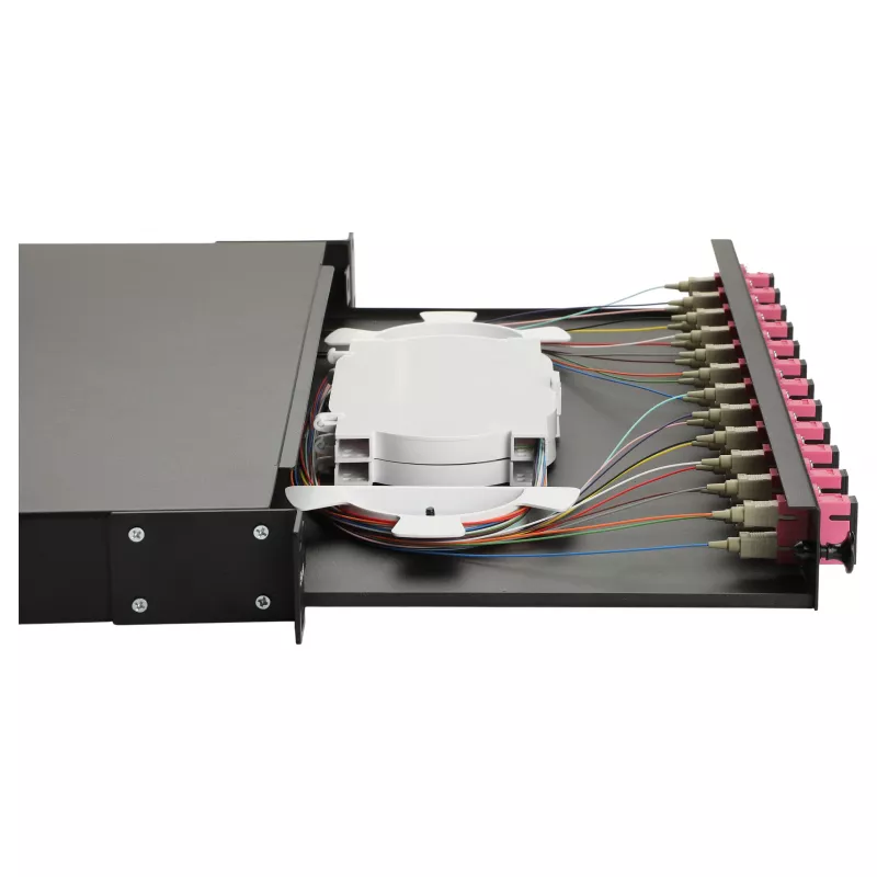 Equip 12-Port SC Duplex OM4 Fiber Optic Splice Box, 1U Rackmount, Fully Equipped, Black