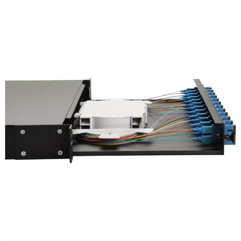 Equip 12-Port Fiber Optic Splice Box, SC Duplex, OS2, 1U, Fully Equipped, Black (591909)