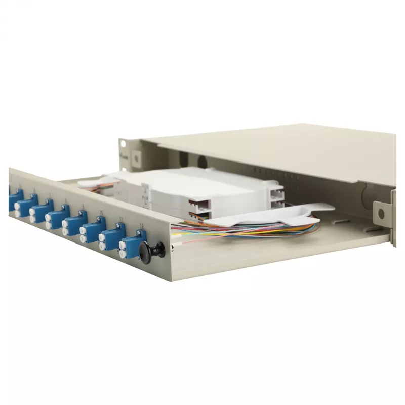 Equip 12-Port LC Duplex OS2 Fiber Optic Splice Box, 1U Rackmount, Grey