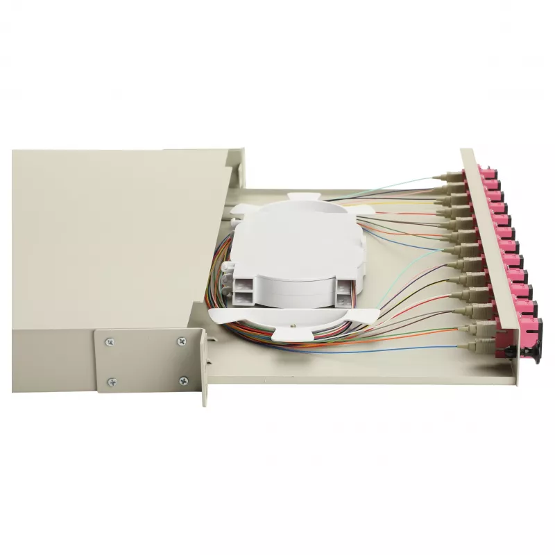 Equip 12-Port SC Duplex OM4 Fiber Optic Splice Box, 1U, Fully Equipped, Grey