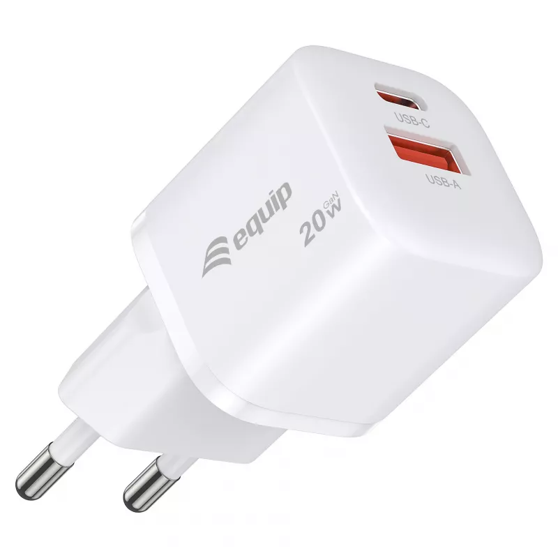 Equip 2-Port USB-C PD3.0/USB-A GaN Wall Charger 20W White