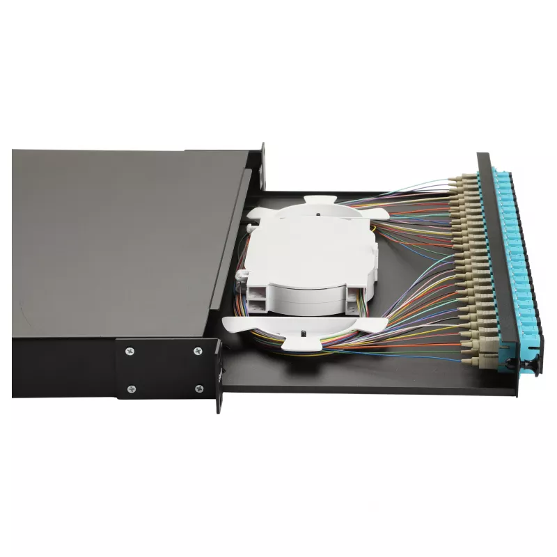 EQUIP 24-Port Fiber Optic Splice Box, LC Duplex, OM3, 1U, Equipped, Black