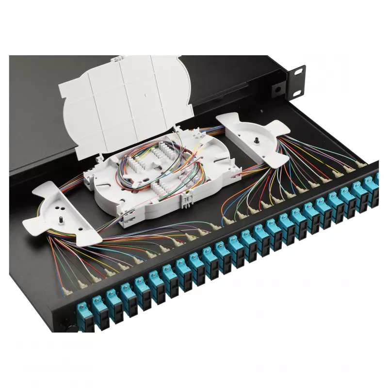 EQUIP 24-Port Fiber Optic Splice Box, LC Duplex, OM3, 1U, Equipped, Black