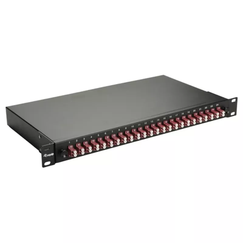 Equip 24-Port Fiber Optic Splice Box, LC Duplex, OM4, 1U, Equipped, Black