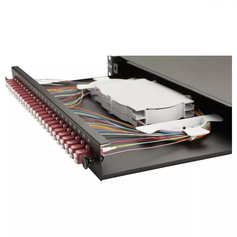 Equip 24-Port Fiber Optic Splice Box, LC Duplex, OM4, 1U, Equipped, Black