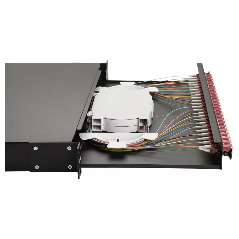 Equip 24-Port Fiber Optic Splice Box, LC Duplex, OM4, 1U, Equipped, Black